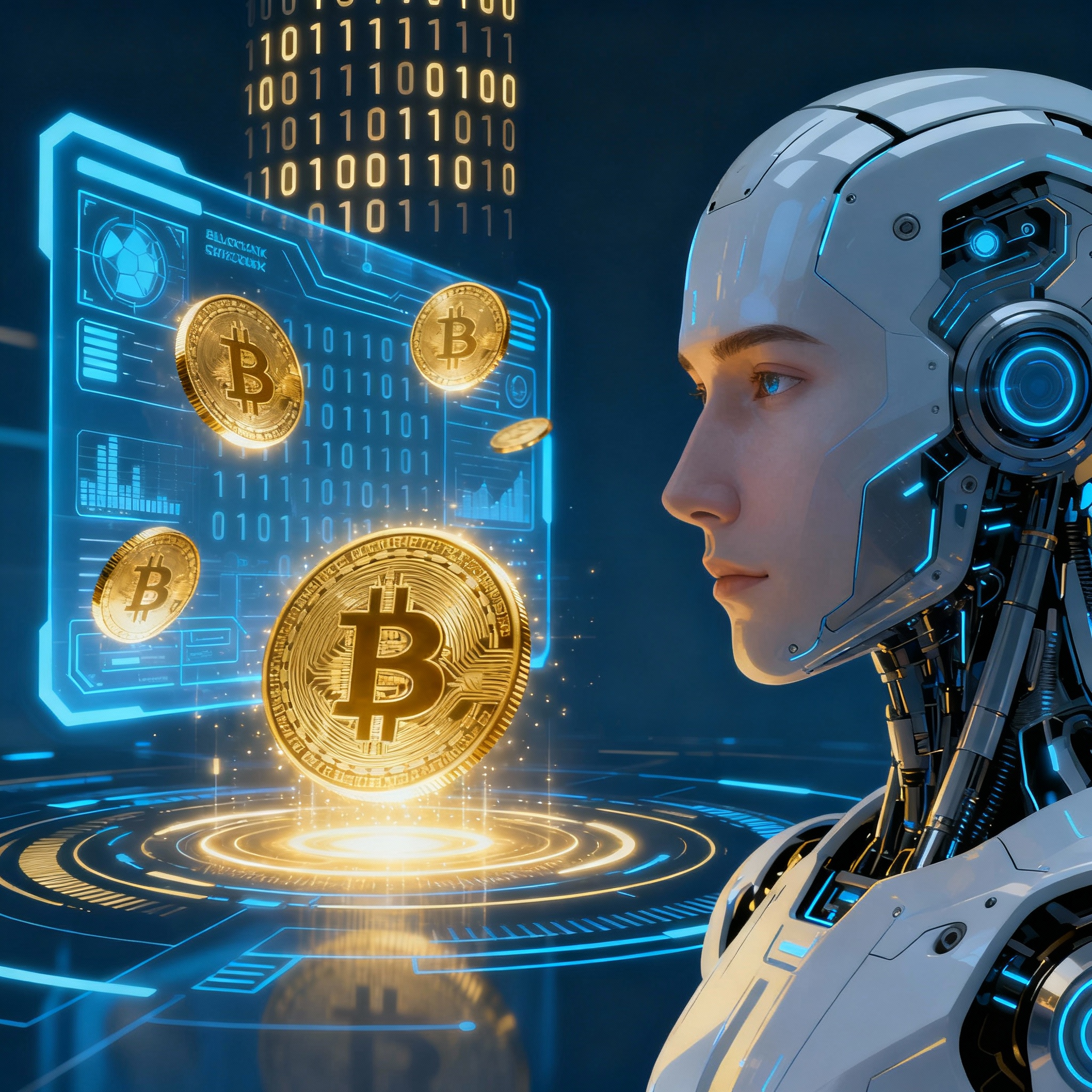 Ilustración de inteligencia artificial integrada a blockchain y criptomonedas en 2025