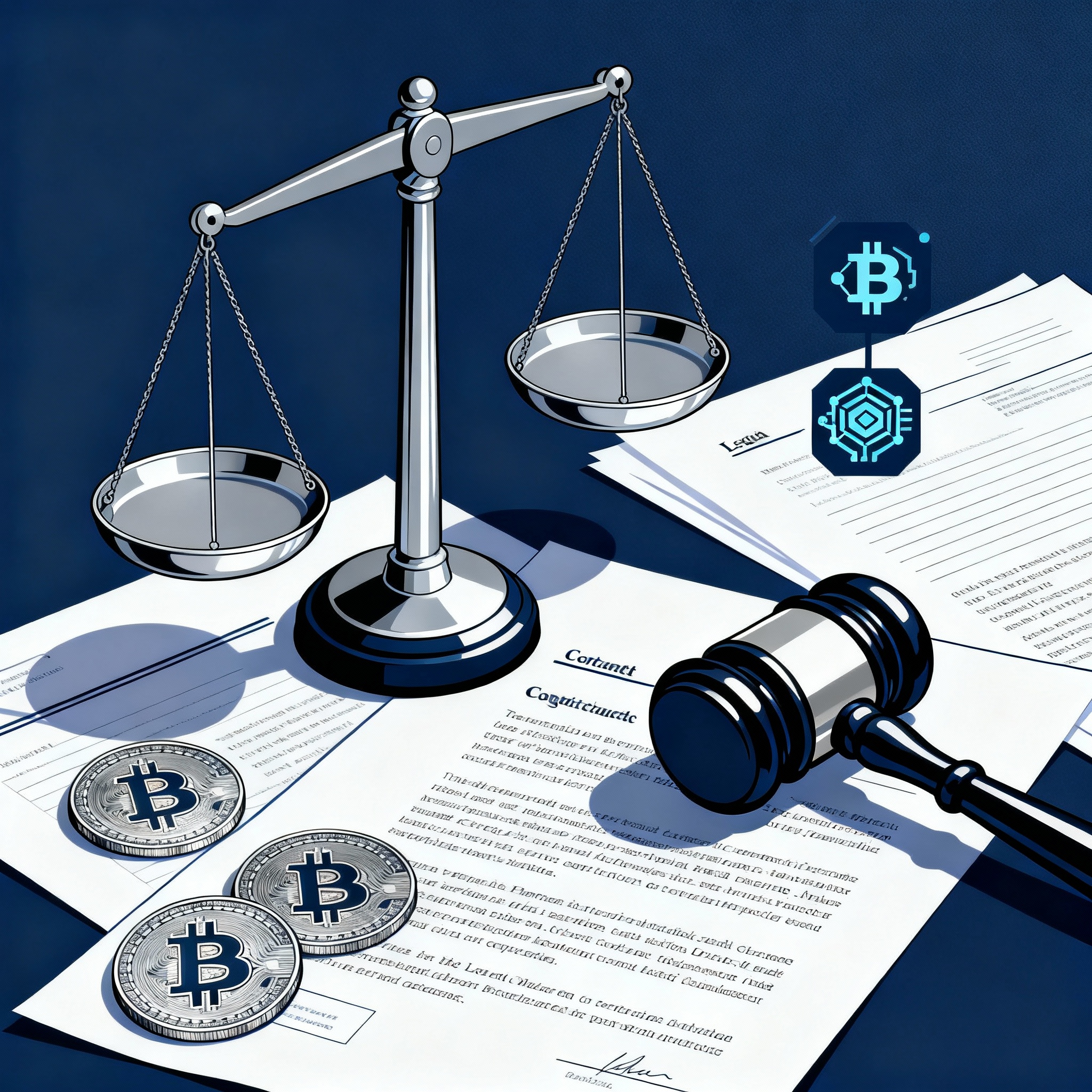 Regulación legal de criptomonedas: justicia, documentos y símbolos cripto